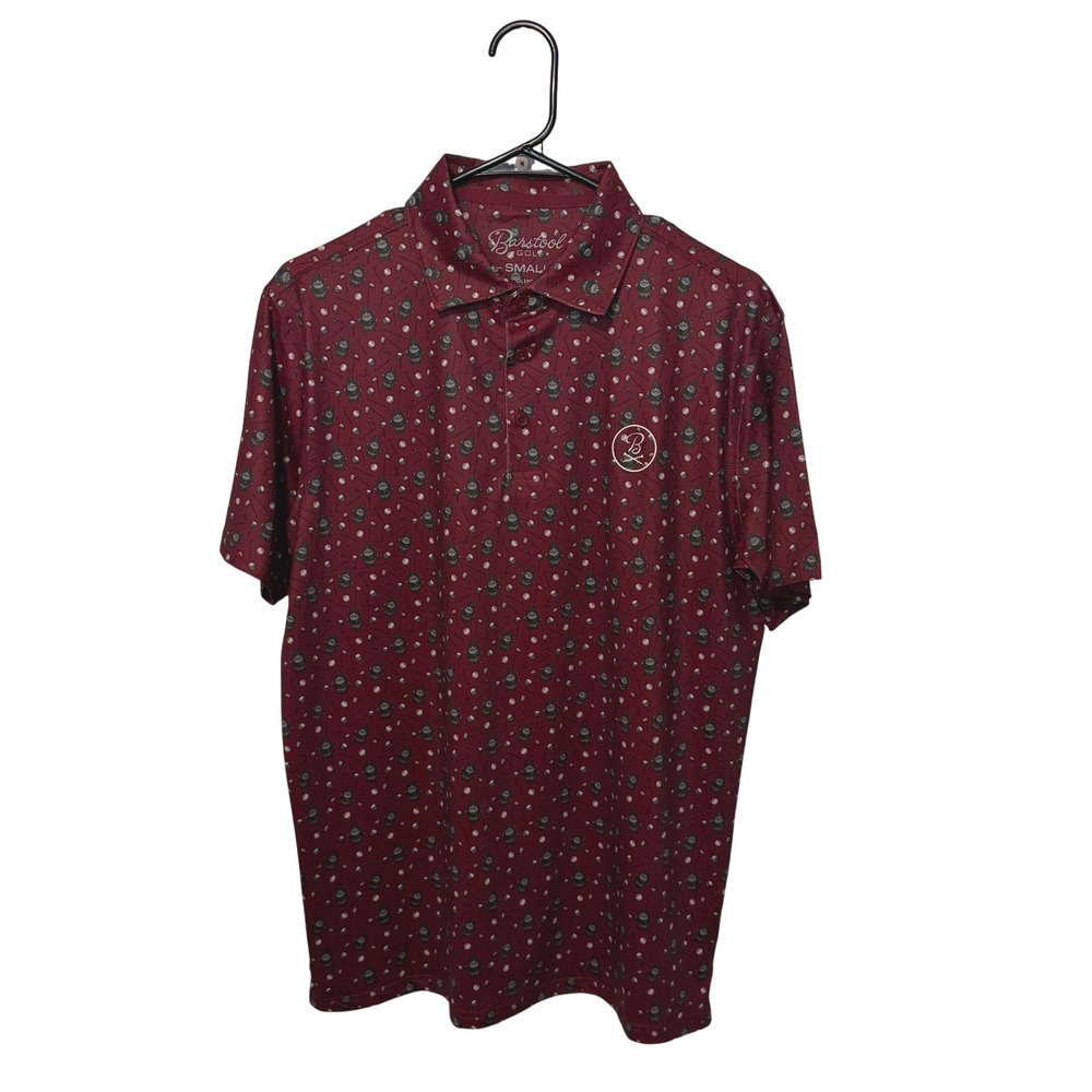 Barstool Sports Golf Polo Shirt Mens Small Red Gnome Print Performance Stretch
